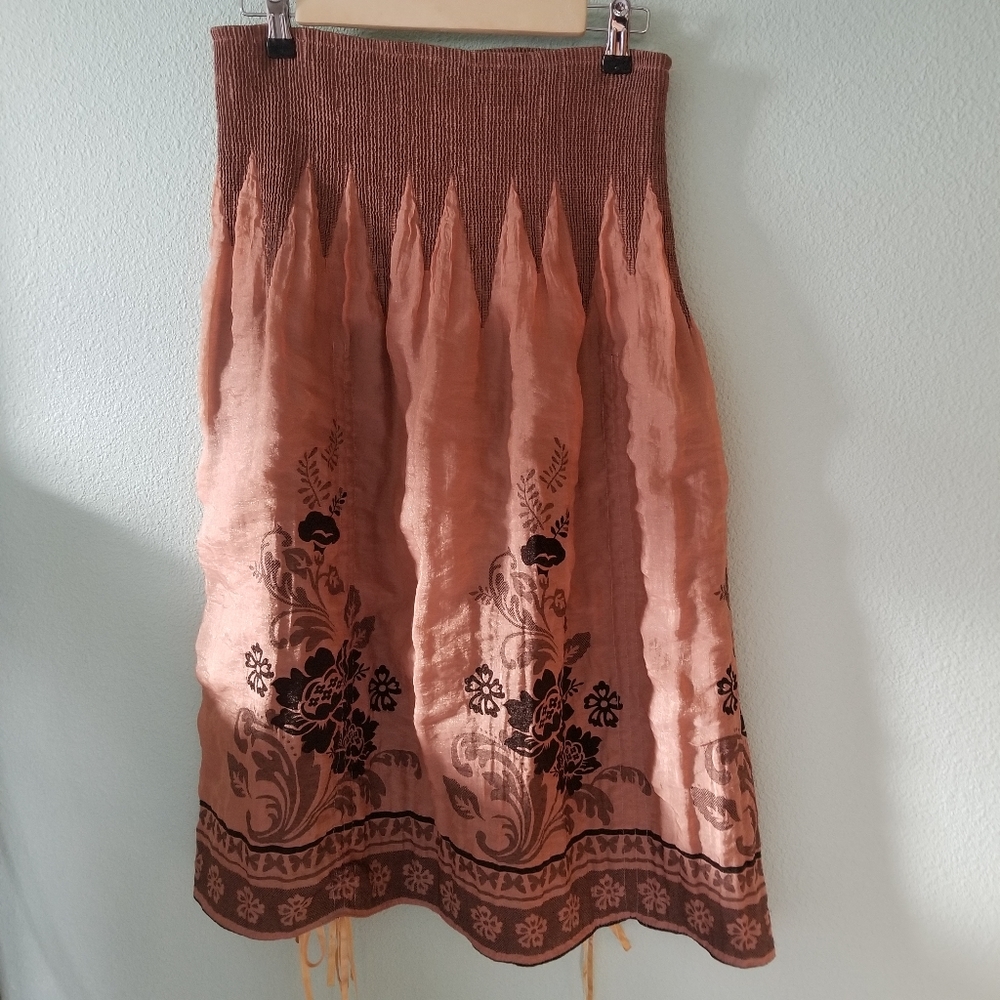 Lapis Skirt smocked boho Floral One Size Brown Tan